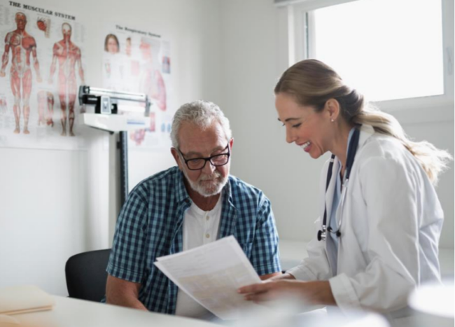 Doctor explaining effectiveness premium probiotics to patient